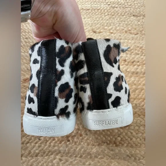 P448 You Can Surf Later Calf Hair Leopard Print Suede High Top Sneakers Size 39 - Picture 9 of 10